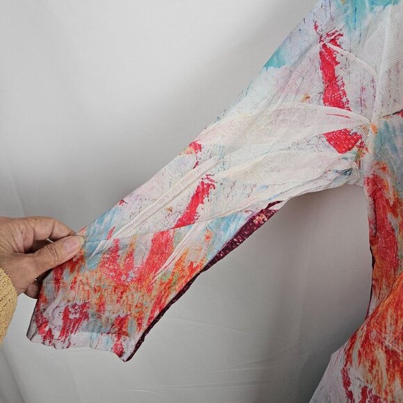 Jess & Jane Medium Sheer Tunic Top Abstract Knit Blue Pink Asymmetrical Artsy - Picture 4 of 9